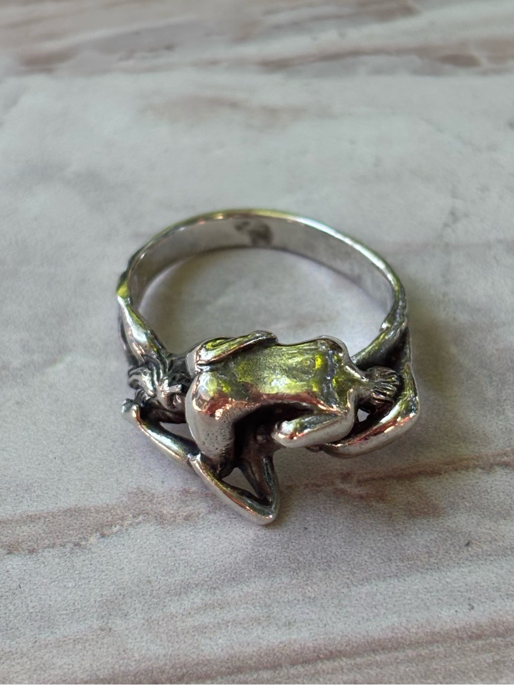 Vintage Sterling Silver Erotic Nude Lovers Ring Size 5.5 Figural Sex 925 6g